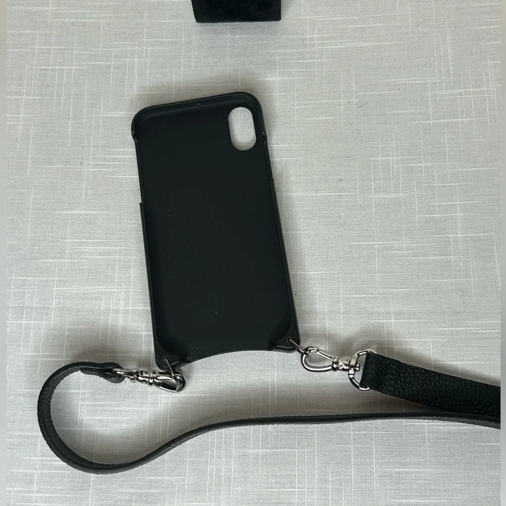Bandolier I-Phone 2 XR Case Black Pebble Leather Two Straps with Nylon Pouch